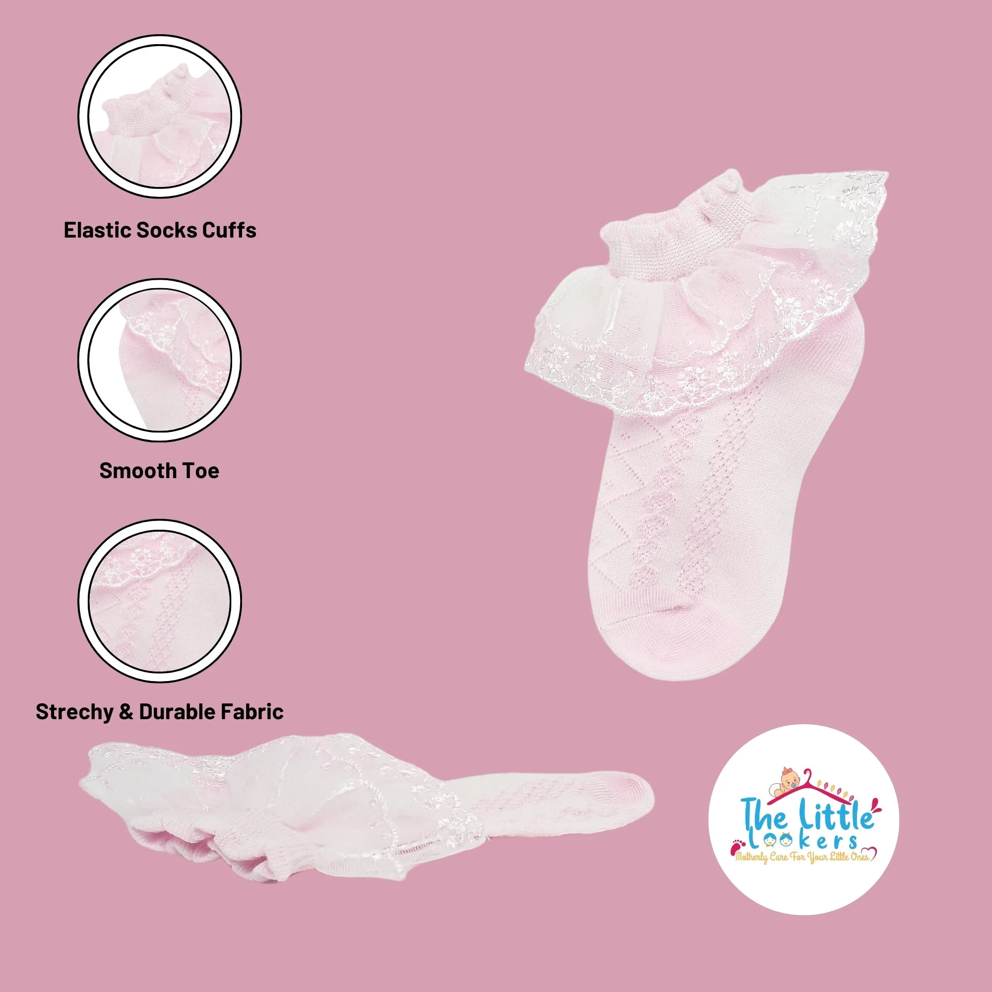 THE LITTLE LOOKERS Cute Cotton Baby Socks Set for Baby Girls I Socks for Infants/Toddlers/Kids - Pack of 2