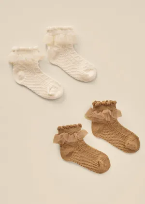 The Ruffle Sock SET of 2 by Noralee - Ivory   Golden - BABY