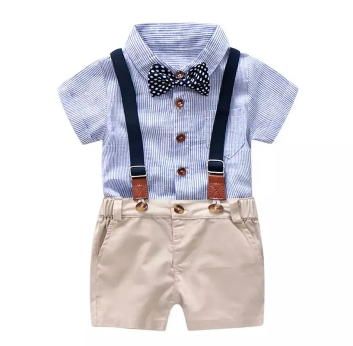 Venice - Baby Boy Summer Suit Set with Shorts   Bowtie   Suspenders