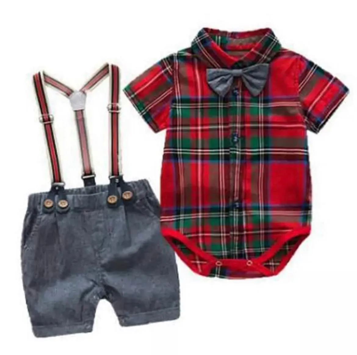 Venice - Baby Boy Summer Suit Set with Shorts   Bowtie   Suspenders