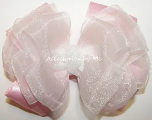 White Light Pink Organza Satin Hair Bow