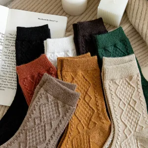 Winter Cashmere Wool Woman Socks Solid Retro Long Socks Crew Sock