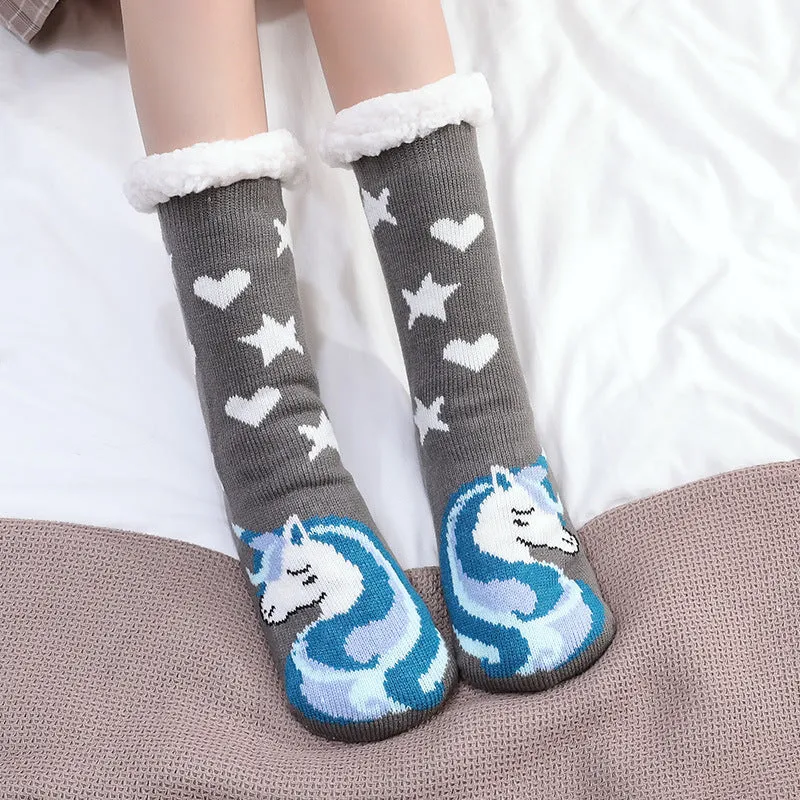 Women's Warm Funny Slipper Socks Autumn Winter Anti-slip Long Socks