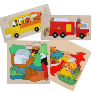 Wooden Puzzle Toys Animal Transport Multi-imensional 3d Jigsaw Puzzle Multilayer Early Educational For Children