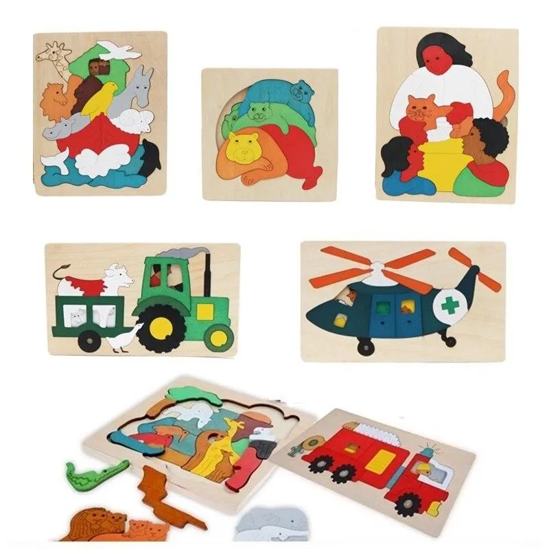 Wooden Puzzle Toys Animal Transport Multi-imensional 3d Jigsaw Puzzle Multilayer Early Educational For Children